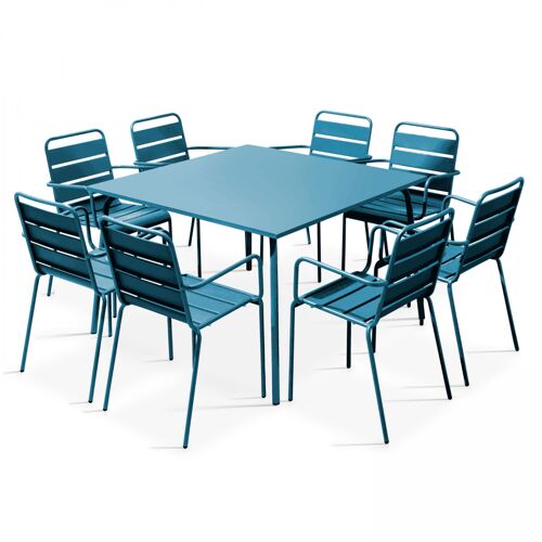 Table De Jardin Carrée Et 8 Fauteuils En Métal Pacific