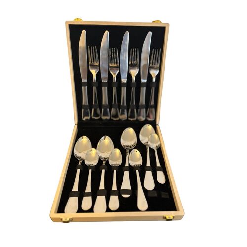 Ensemble De Couverts 16 Pièces Avec Couteau, Fourchette, Cuillère, Cuillère À Café, Boîte En Bois