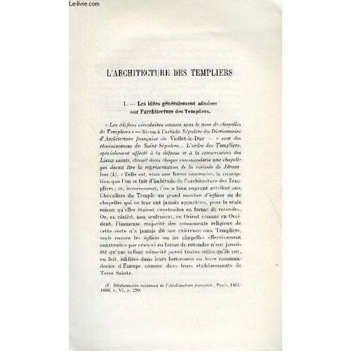 Bulletin Monumental 112e Volume De La Collection N°1 - L'architecture Des Templiers - I. Les Idees Generalement Admises Sur L'architecture Des Templiers Par E. Lambert