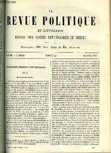 La Revue Politique Et Litteraire 5e Annee - 2e Semestre N°42 - Romanciers Francais Contemporains Iii - Victor Cherbuliez Par Charles Bigot, L'europe Politique V Par Ludovic Drapeyron, La ...