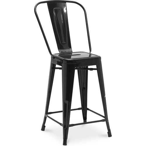Tabouret De Bar Avec Dossier Bistrot Metalix Design Industriel En Métal - 60 Cm - Nouvelle Édition Noir