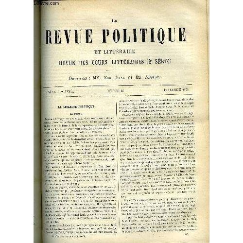 La Revue Politique Et Litteraire 3e Annee - 1er Semestre N°15 - La Philosophie Du Langage D'apres Darwin Iii Par Max Muller, Impressions De Voyage - Une Promenade Autour Du Monde Ii Par L. ...