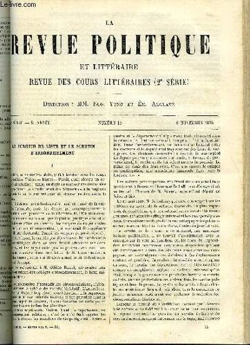 La Revue Politique Et Litteraire 5e Annee - 1er Semestre N°19 - Le Scrutin De Liste Et Le Scrutin D'arrondissement Par Albert De La Berge, Brunet De Presle Par De Queux De Saint-Hilaire ...
