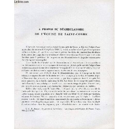 Bulletin Monumental 113e Volume De La Collection N°1 - A Propos De Deambulatoire De L'eglise De Saint-Cosme Par Le Docteur R. Ranjard