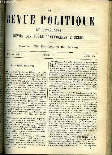 La Revue Politique Et Litteraire 3e Annee - 2e Semestre N°41 - La Reforme Intellectuelle Et Morale De La France Par Mazzini, La Jeunesse De Lamartine Par Edmond Hugues