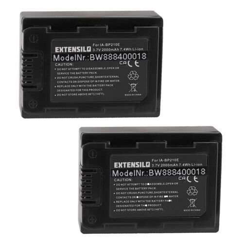 EXTENSILO 2x Batterie compatible avec Samsung HMX-H200BP, HMX-H200, HMX-H203, HMX-H203BN, HMX-F80, HMX-F50 appareil photo (2000mAh, 3,7V, Li-ion)