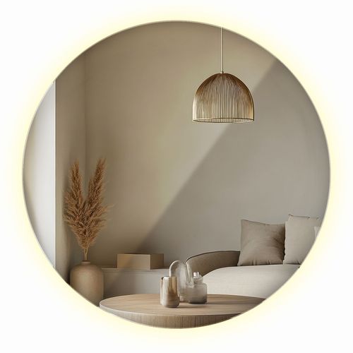 Tulup Moderne Miroir rond LED lumineux avec éclairage LED Décorative 90 cm lumière neutre à fixer au mur Miroir de maquillage de maquilleur pour Salle de bain Salon Chambre à coucher Dressing