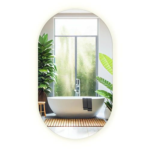 Tulup Miroir Ovale avec éclairage LED avec Lumière LED décorative Décorative 40x70 cm lumière neutre Mural Miroir de maquillage de visagisme pour Bureau Chambre à coucher Salon Salle de bain
