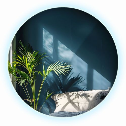 Tulup Miroir rond classique avec éclairage lumineux LED Décorative 100 cm lumière froide avec système de fixation Miroir de maquillage pour beauté pour Salle de bain Salon Chambre à coucher