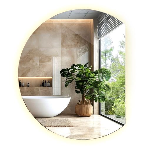 Tulup Miroir Cercle tronqué Moderne avec LED éclairage 74 x 90 cm lumière chaude à fixer au mur Miroir de maquillage miroir pour beauté pour Chambre à coucher Salon Séjour Salle de bain