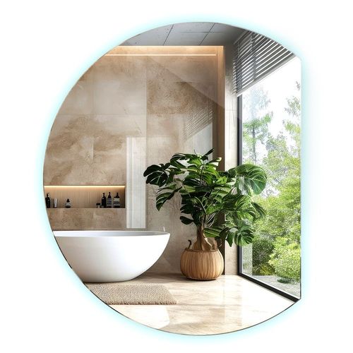 Tulup Miroir Demi Lune LED avec Éclairage Intégré Moderne Décoratif 63 x 70 cm lumière froide à fixer au mur Miroir de maquillage miroir pour dressingpour Salle de bain Salon Chambre à coucher