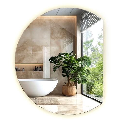 Tulup Miroir rond Asymétrique Design LED Rétroéclairé Décoratif 70 x 80 cm lumière neutre à fixer au mur Miroir de maquillage de visagismepour Entrée Séjour Bureau Salle de bain Couloir