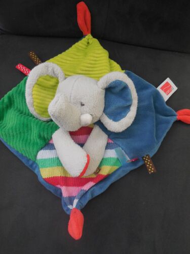 Doudou Éléphant Bleu Influx Plat Peluche Bébé Naissance Multicolore