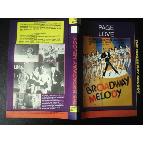Jaquette Du Film.The Broadway Melody(1929).Réalisation.Harry Beaumont Avec Anita Page,Bessie Love,Charles King,Jed Prouty,Kenneth Thompson