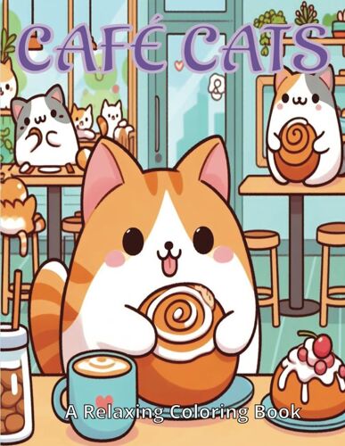 Cafe Cats: Relaxing Coloring Book About Cats In Cafe Settings For Kids And Adults | 30 Single Sided Easy Art Book Pages For Anxiety And Stress Relief | Fun For Kids, Teens, Adults, Girls, And Boys