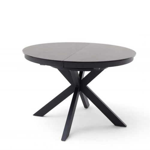 Table Ronde Extensible Design Winnie Diamètre 120cm Gris Céramique/Pieds Métal Noir Laqué Mat