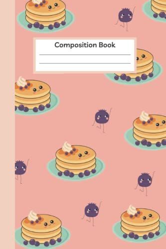 Cute Pancake Composition Notebook With Wide Lines, Kawaii Pancake Composition Notebook, 250 Pages, 6x9 Inches Wide Ruled Pages