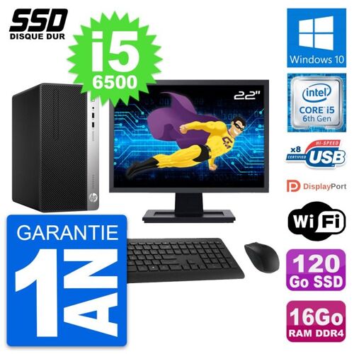 PC Tour HP 400 G4 MT Ecran 22" Intel i5-6500 RAM 16Go SSD 120Go Windows 10 Wifi