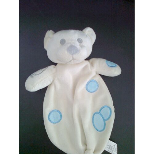 Doudou Plat Ourson Beige Macarons Bleus