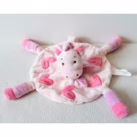 Doudou plat cheval KIMBALOO rond coeur rose mauve 4 pattes 24 cm