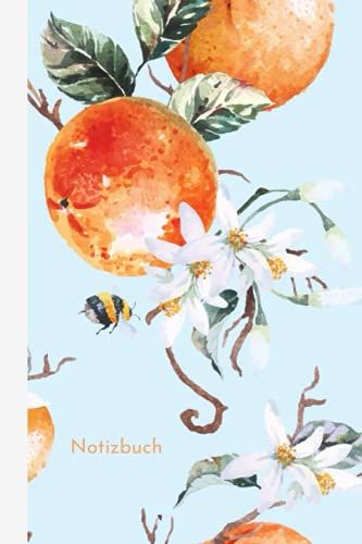 Vintage Obst Notizbuch- Schã¶Nes Retro Cover Mit Orangen Und Hummeln, 120 Linierte Seiten