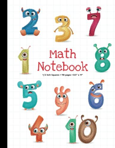 Math Notebooks For School: 1/2 Inch Squares Lined Graph Paper Composition Notebook, Size 8.5x11 Inch, 110 Pages (Monster Numbers)