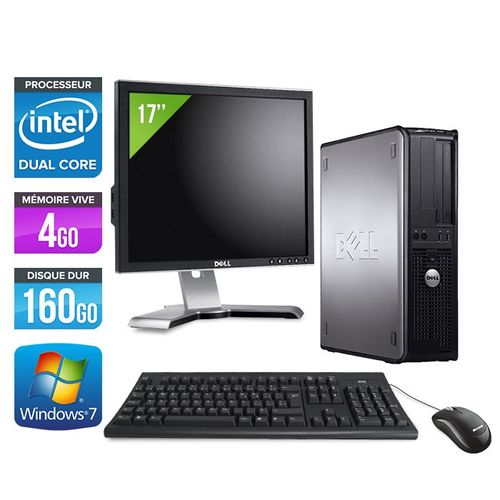 Dell Optiplex 780 Desktop + Ecran 17' - Intel Core Duo E5300 / 2.60 GHz - RAM 4 Go - HDD 160 Go - DVDRW - GigaBit Ethernet - Windows 7 Professionnel
