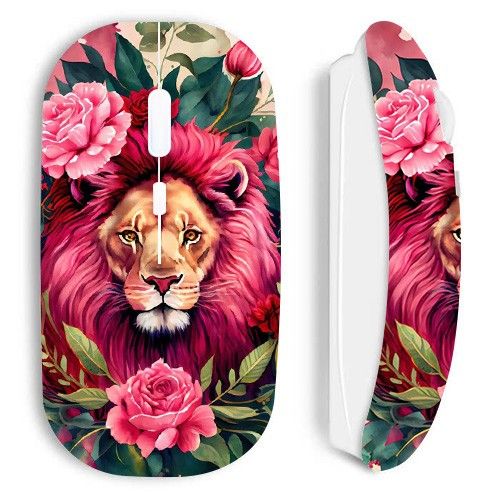 Souris blanc Sans Fil Lion avec des fleurs