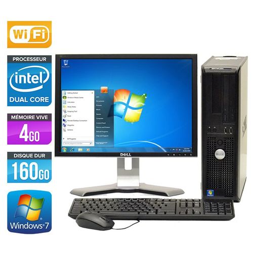 Dell Optiplex 780 Desktop + Ecran 19'' - Intel Core Duo E5300 / 2.60 GHz - RAM 4 Go - HDD 160 Go - DVD - GigaBit Ethernet - Wifi - Windows 7 Professionnel