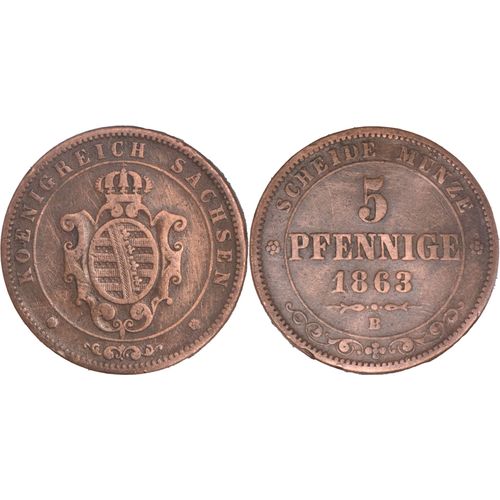 Allemagne - Royaume De Saxe - 1863 - 5 Pfennige - Atelier De Dresde - Johann 1er - Km#1218 - B205