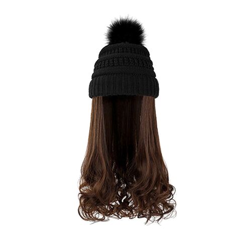Mode Long Cheveux Bouclés Chapeau Perruque Un Tricot Chapeau Laine Boucle Maïs Perm Curl 