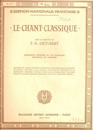 Le Chant Classique  :"Deux Chants De Sérénade" Lulli