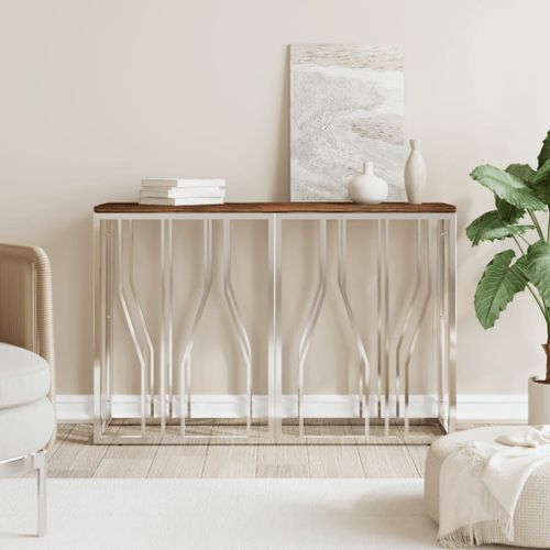 Vidaxl Table Console Acier Inoxydable Et Bois Massif De Récupération