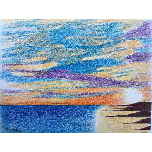 Pastel Huilé Coucher De Soleil 2