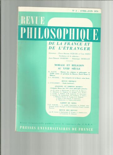 Revue Philosophique De La France Et De L'etranger, N° 2, Avril-Juin 1974