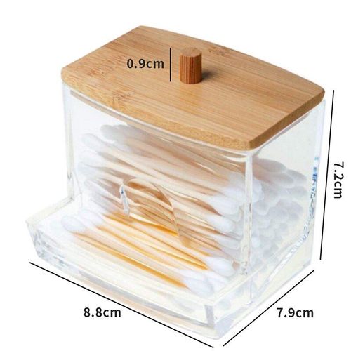Boîte De Rangement Pour Tiges De Coton-Tige, Organisateur De Coton-Tige De Maquillage, Organisateur De Bijoux De Salle De Bains, Conteneur Qtip Avec Couvercle En Bois