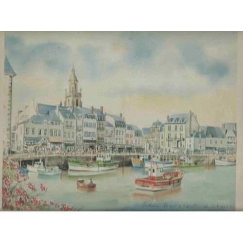 Reproduction D'une Aquarelle De Roland Chételat : Le Croisic - Le Quai De L'aiguillon