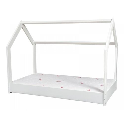 Ensemble Matelas Standard+Lit Maison Cabane 160x80cm Blanc