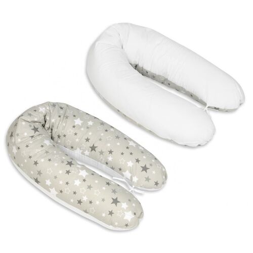 Coussin Maternit Pre/Post Natal Usages Multiples Etoiles Girses Et Blanches Sur Fond Gris Blanc