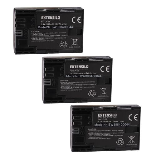 EXTENSILO 3x Batterie compatible avec Blackmagic Micro Studio Camera 4K, Micro Cinema Camera 4K, Pocket Cinema 4K appareil photo (2000mAh, 7,4V, Li-i