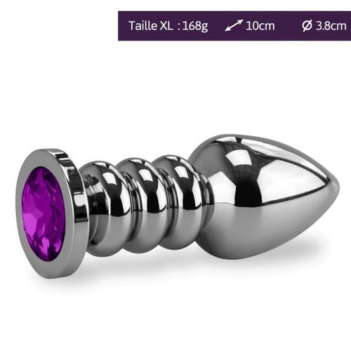 Plug Métal Bijou Anal Rosebud Annelé Xl - 8 Coloris