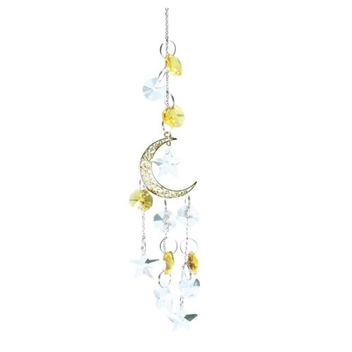 Attrape-rêve suspendu en cristal, ornement avec lune, arc-en-ciel, perles artisanales suspendues, carillons éoliens