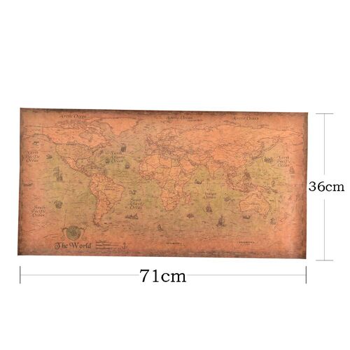 Autocollant de carte du monde ancien salon | Papier Kraft rétro, peinture de mer d'océan, Style Vintage, décor pour affiche artistique de maison