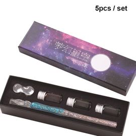 1 Ensemble De Stylos En Verre Cristal, 12 Couleurs, Ciel Étoilé, Licorne, Stylo À Paillettes, Poudre, Stylo À Plume, Encre, Boîte-Cadeau, Fournitures D'écriture