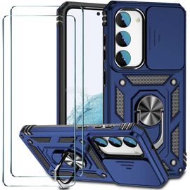 Coque pour Samsung Galaxy S23 Plus etui avec 2 Protection ecran en Verre Trempe HD Antichoc Militaire Magnetique Protection Coque Samsung Galaxy S23 Plus Housse [Protection Camera] Marine