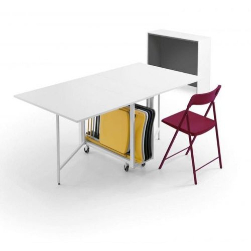 Console Extensible Design Balto Avec Tables Dépliables/Chaises Intégrées Blanc Mat/Structure Blanc