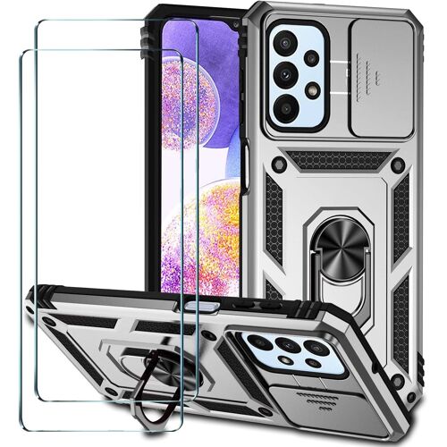 Coque Pour Samsung Galaxy A23 4g/5g / M23 5g Etui Avec 2 Protection Ecran En Verre Trempe Hd Antichoc Militaire Magnetique Coque Samsung A23 4g/5g / M23 5g Housse [Protection Camera] Argent