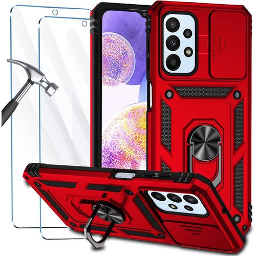 Coque Pour Samsung Galaxy A23 4g/5g / M23 5g Etui Avec 2 Protection Ecran En Verre Trempe Hd Antichoc Militaire Magnetique Coque Samsung A23 4g/5g / M23 5g Housse [Protection Camera] Rouge