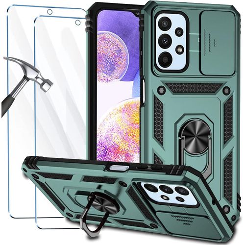 Coque Pour Samsung Galaxy A23 4g/5g / M23 5g Etui Avec 2 Protection Ecran En Verre Trempe Hd Antichoc Militaire Magnetique Coque Samsung A23 4g/5g / M23 5g Housse [Protection Camera] Vert