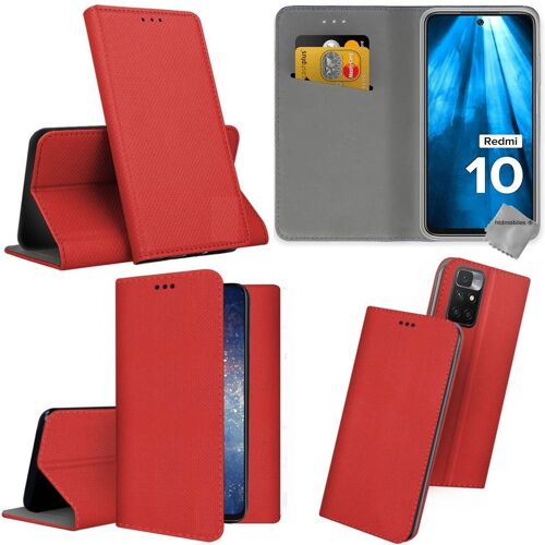 Housse etui coque pochette portefeuille pour Xiaomi Redmi 10 + film ecran - ROUGE MAGNET